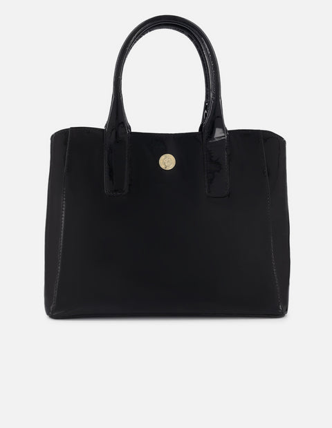 Bolso de mano de charol color negro para mujer