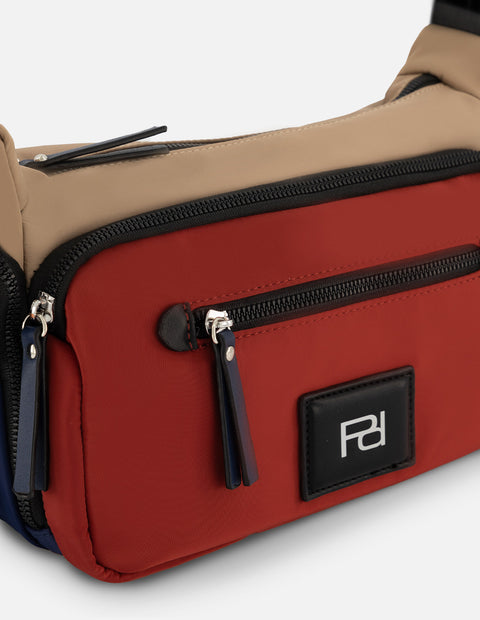 Bolso bandolera de nylon para mujer color rojo con correa ajustable