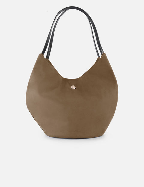 Bolso hobo de textil color topo para mujer con asa en charol
