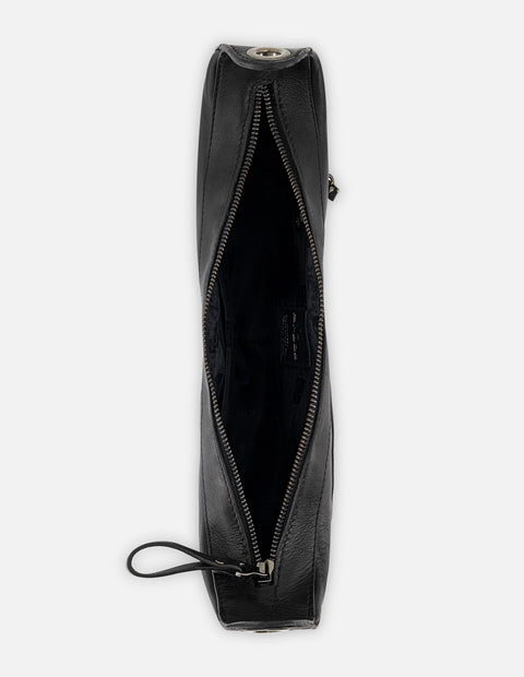 Bolso de hombro color negro piel para mujer con charm Pd color plateado