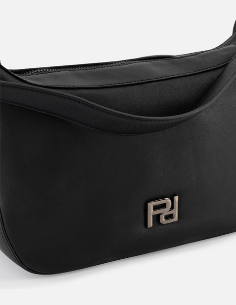 Bolso de hombro color negro piel para mujer con charm Pd color plateado