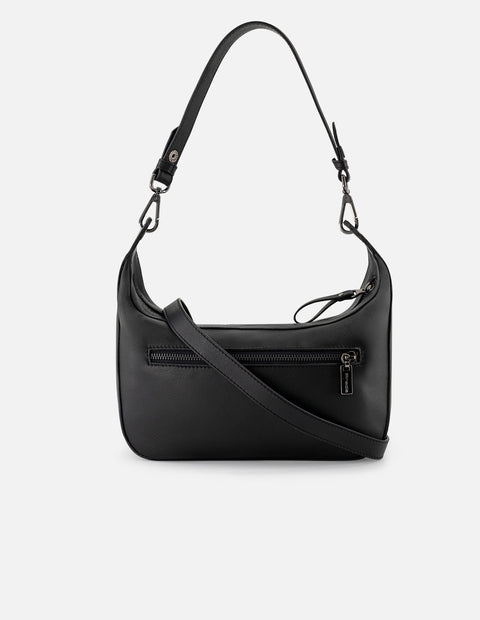 Bolso de hombro color negro piel para mujer con charm Pd color plateado