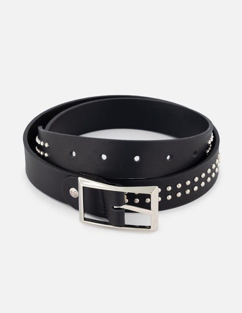 Cinturón piel color negro con detalles en metal para mujer