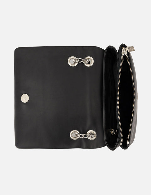 Bandolera de piel para mujer color negro con detalles color dorado