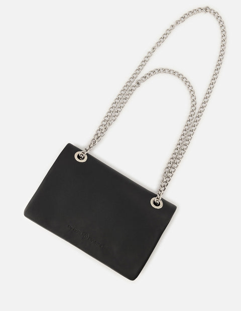 Bandolera de piel para mujer color negro con detalles color dorado