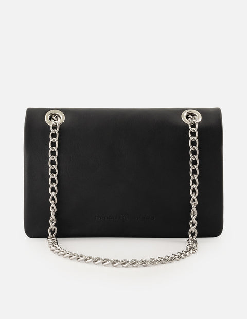 Bandolera de piel para mujer color negro con detalles color dorado