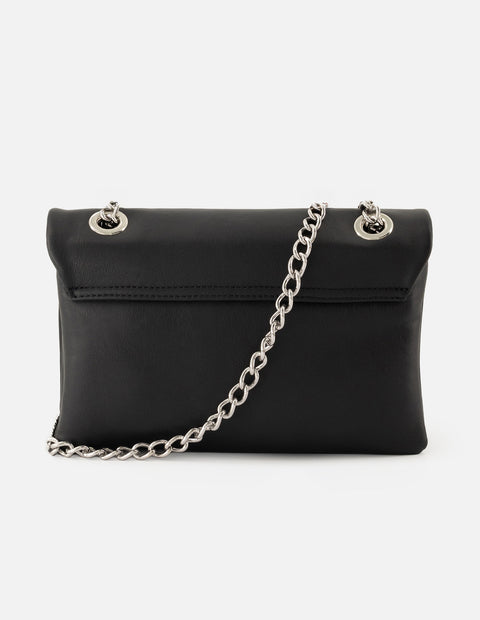 Bandolera de piel para mujer color negro con detalles color dorado