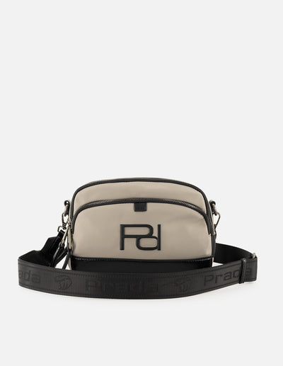 Bandolera gris en nylon para mujer con logo Pd y piel vegana