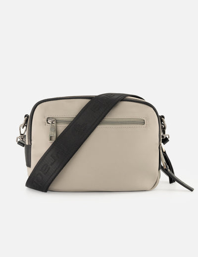 Bandolera gris en nylon para mujer con logo Pd y piel vegana