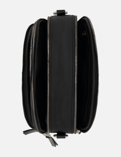 Bandolera negra en nylon para mujer con logo Pd y piel vegana