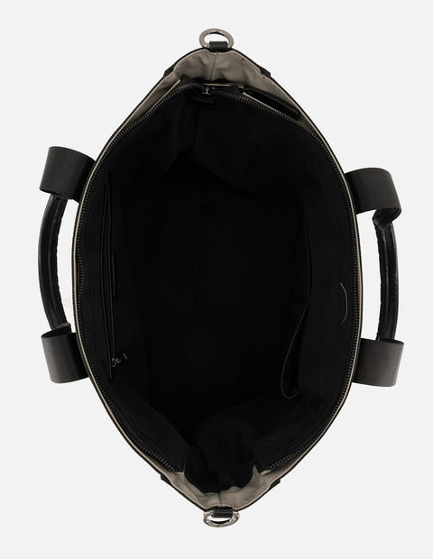 Bolso shopper gris en nylon para mujer con logo Pd al frente