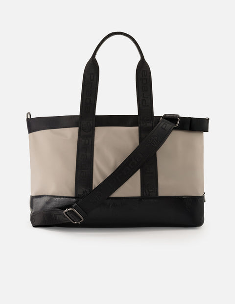 Bolso shopper gris en nylon para mujer con logo Pd al frente