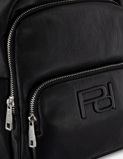 Mochila negra piel vegana para hombre con bolsillos múltiples