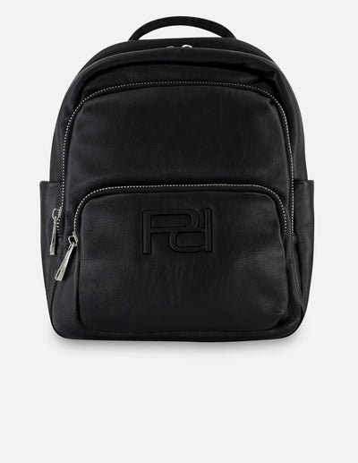 Mochila negra piel vegana para hombre con bolsillos múltiples