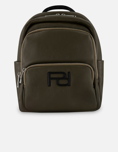 Mochila verde piel vegana para hombre con bolsillos múltiples