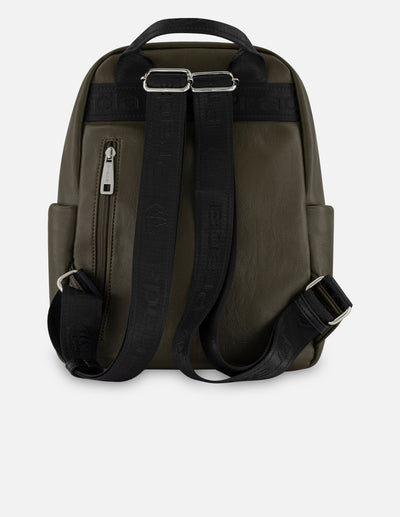 Mochila verde piel vegana para hombre con bolsillos múltiples