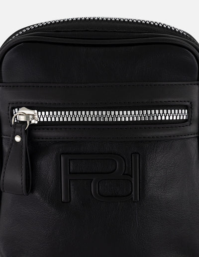 Bandolera negra piel vegana para hombre con bolsillos con cierre