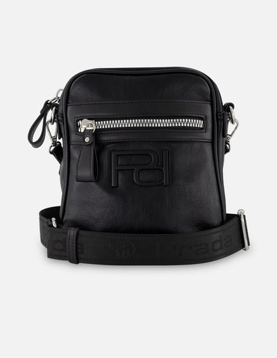 Bandolera negra piel vegana para hombre con bolsillos con cierre