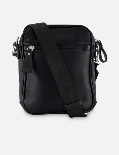 Bandolera negra piel vegana para hombre con bolsillos con cierre