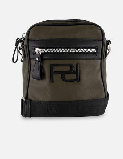 Bandolera verde piel vegana para hombre con bolsillos con cierre