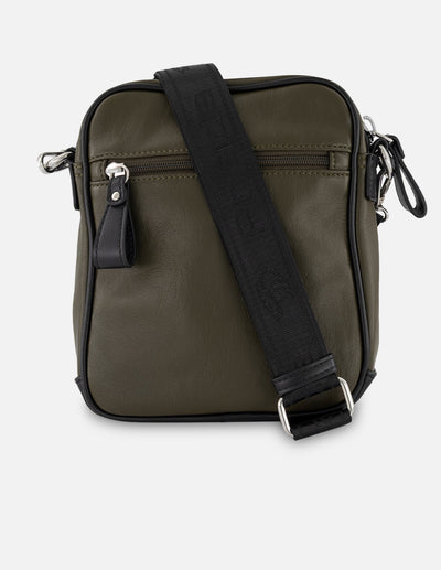 Bandolera verde piel vegana para hombre con bolsillos con cierre