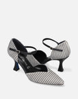 Zapatilla mary jane en textil líneas blanco y negro