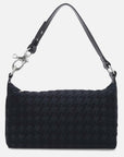 Bolso de hombro en textil color negro con grabado de pata de gallo para mujer