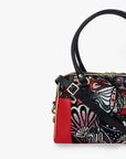 Bolso tipo bowling en piel ante color rojo y textil multicolor para mujer