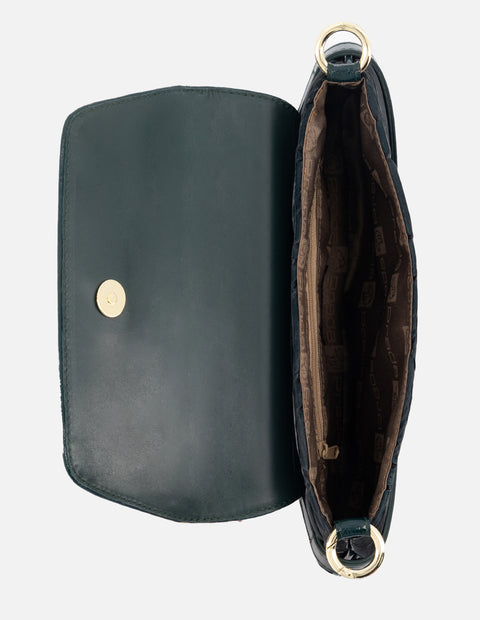Bolso clutch de textil nylon color verde para mujer con detalles en charol