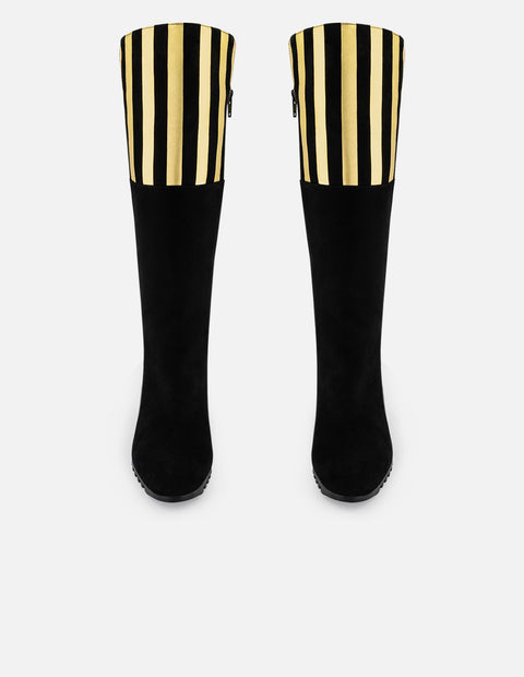 Bota color oro de ante para mujer con tiras cruzadas en piel