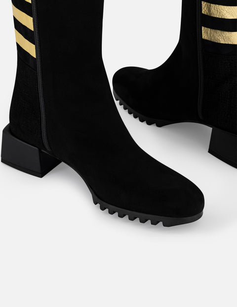 Bota color oro de ante para mujer con tiras cruzadas en piel