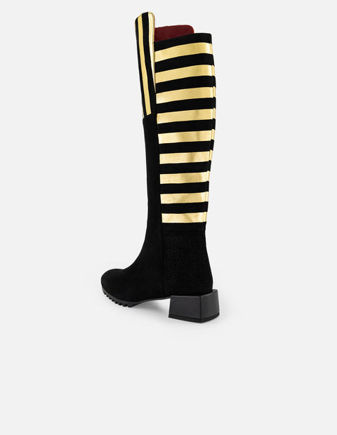 Bota color oro de ante para mujer con tiras cruzadas en piel