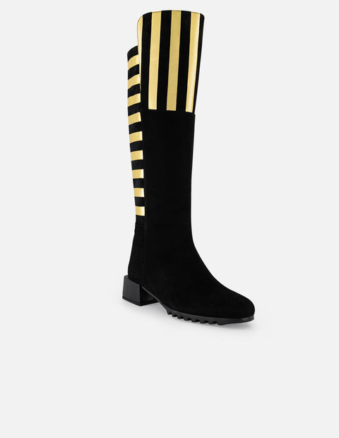 Bota color oro de ante para mujer con tiras cruzadas en piel