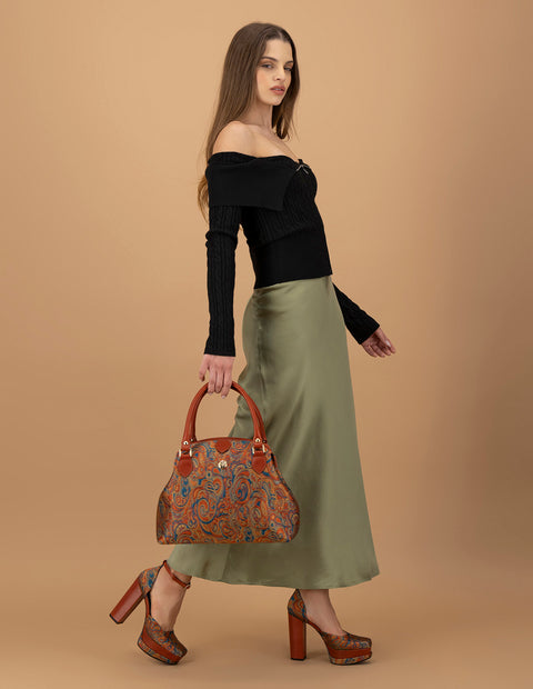 Bolso bowling de textil estampado goblino para mujer color naranja