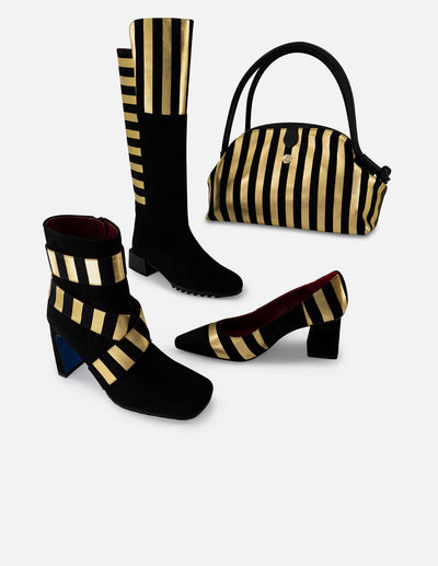 Bota color oro de ante para mujer con tiras cruzadas en piel