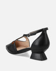 Zapatilla tacón geométrico en piel napa color negro