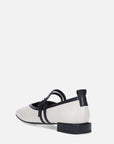 Zapato flat en piel blanca con vistas en negro con boble correa para mujer