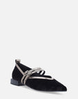 Zapato flat en terciopelo de apariencia rombos color negro con doble correa para mujer