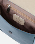 Bolso satchel en charol azul con cadena ajustable para mujer
