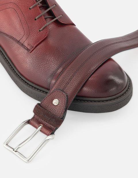 Cinturón en piel napa y ante color vino para hombre