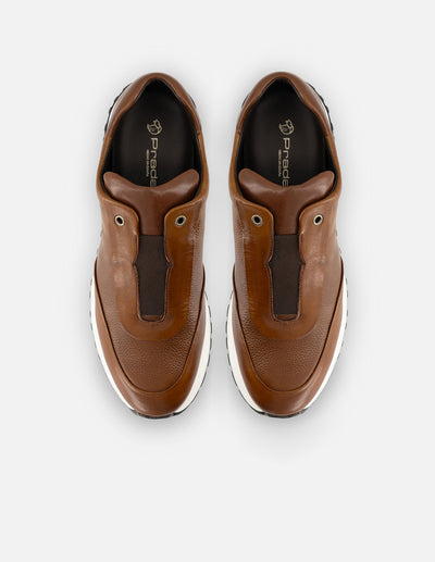 Tenis color cuero de piel para hombre sin cordones