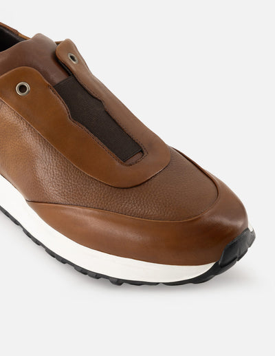 Tenis color cuero de piel para hombre sin cordones