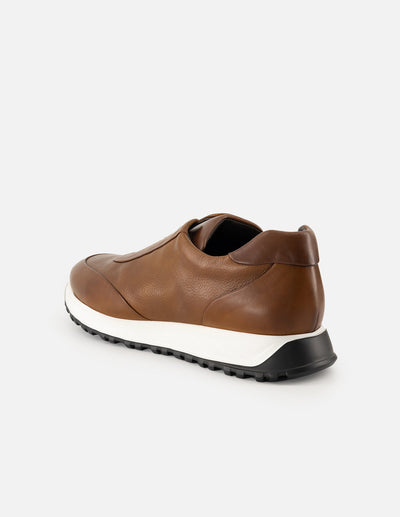 Tenis color cuero de piel para hombre sin cordones