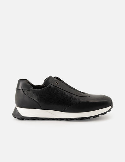 Tenis negros de piel para hombre sin cordones