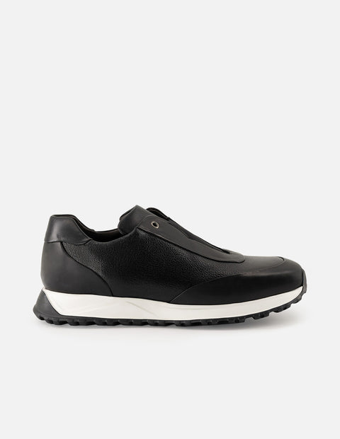Tenis negros de piel para hombre sin cordones