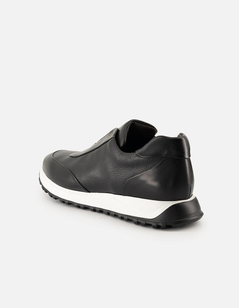 Tenis negros de piel para hombre sin cordones