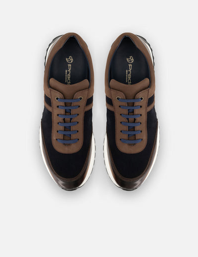 Tenis azul de piel y ante para hombre con acabado sombreado