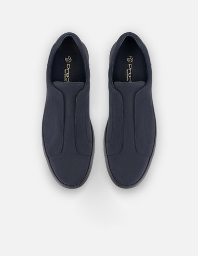 Tenis azul de nobuck para hombre sin cordones