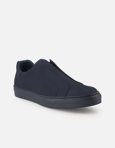 Tenis azul de nobuck para hombre sin cordones