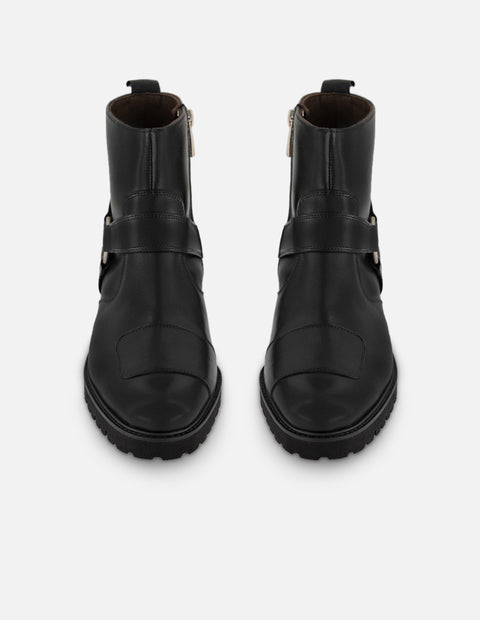 Botines negros de piel para hombre estilo motociclista con detalle tipo chopper